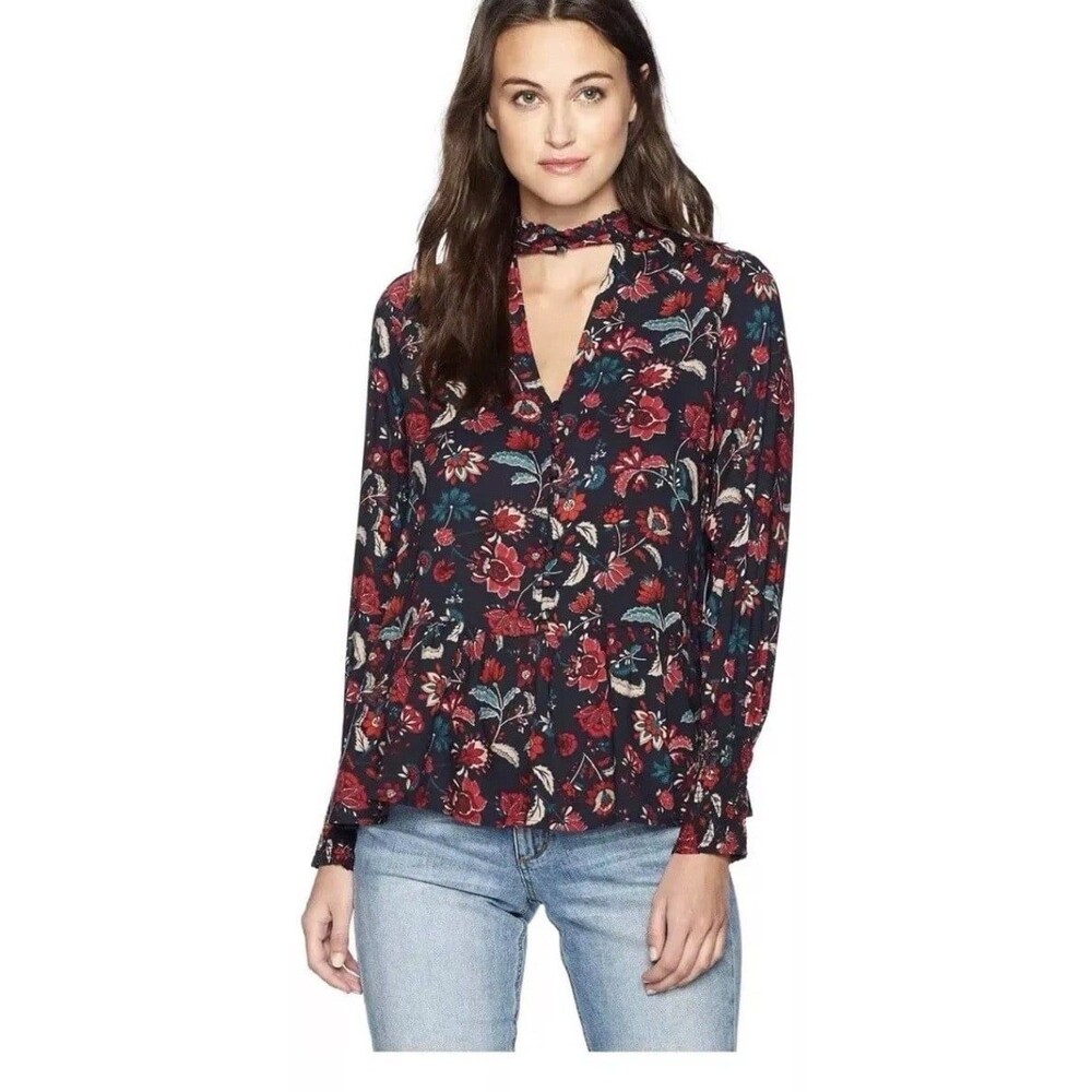 William Rast Ramsey Choker Peasant Top size M NWT Indigo Whimsey Floral